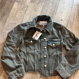 Ganni Denim Jacket with Gold Buttons